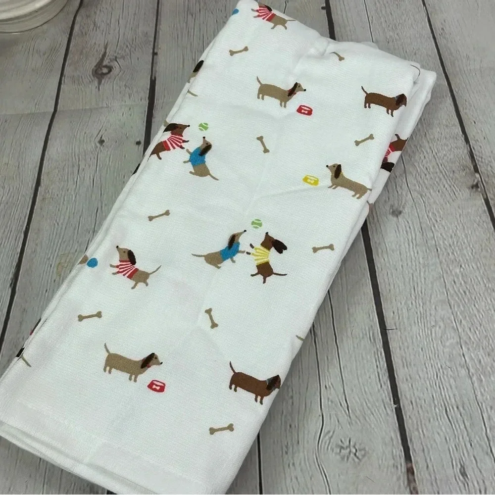 NWT Truly Lou cotton bamboo kitchen towels set of two with dachshunds